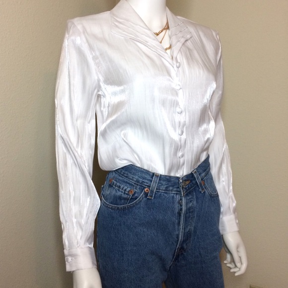Vintage white button down dress collar blouse - Picture 6 of 8